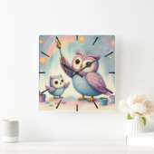 Mama Uil & Baby Vierkante Klok (Huis)