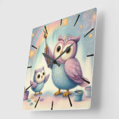 Mama Uil & Baby Vierkante Klok (Hoek)