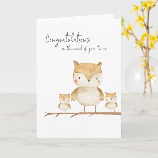 Mama Uil en Tweeling Kaart (Gele Bloem)