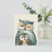 Mama Uil & Owlet Waterverf Woodland Moederdag Briefkaart (Staand voorkant)