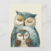 Mama Uil & Owlet Waterverf Woodland Moederdag Briefkaart (Voorkant)