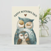Mama Uil & Owlet Waterverf Woodland Moederdag Feestdagenkaart (Staand voorkant)