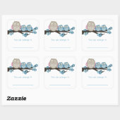 Mama Uil & Twins {Blauw} | Boekplaten Vierkante Sticker (Vel)