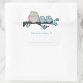 Mama Uil & Twins {Blauw} | Boekplaten Vierkante Sticker (Tas)