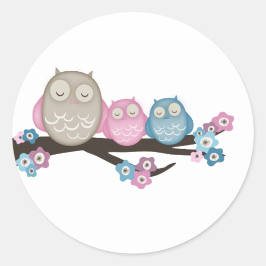 Mama Uil & Twins {Roze & Blauw} | STICKERS (Voorkant)