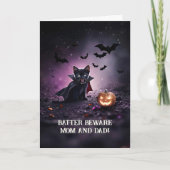 Mama vader ouders blij Halloween Schattigee zwarte Kaart (Voorkant)