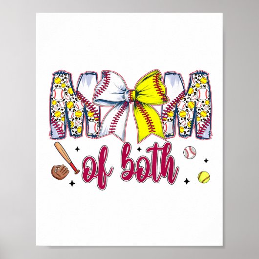 Mama van beide honkbal softbal coquette boog moede poster (Voorkant)