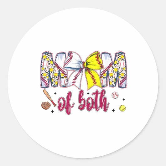 Mama van beide honkbal softbal coquette boog moede ronde sticker (Voorkant)