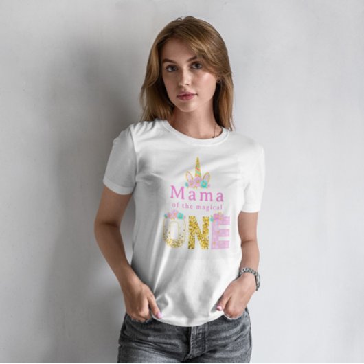 Mama van de Magical One Unicorn 1 Birthday T-shirt