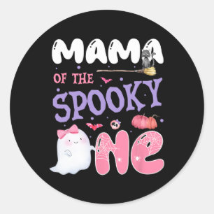 Mama van de Spooky One 1st Birthday Halloween Pink Ronde Sticker