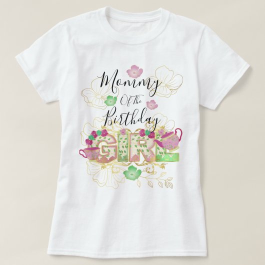 Mama van de Tea Party Birthday Girl |Floral T-shirt (Design voorkant)