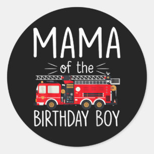 Mama van de verjaardag Boy Fire Truck brandweerman Ronde Sticker