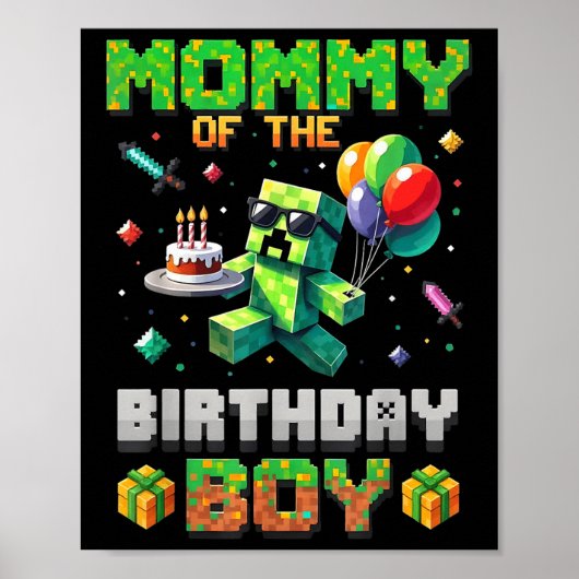 Mama van de verjaardag Boy Party Video Gamer Pixel Poster (Voorkant)