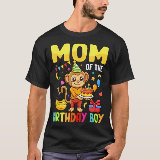 Mama van de verjaardag Jongen Aap Dag Party Famili T-shirt (Voorkant)
