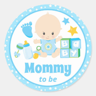 Mama van een jongen wordt blauw sterren ronde sticker
