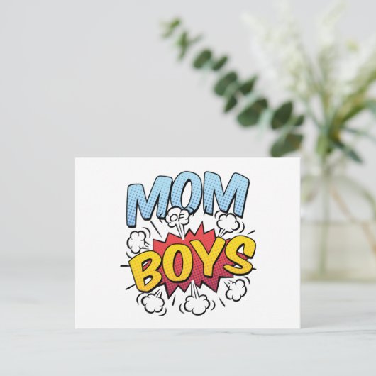 Mama van jongens Moederdag stripstijl Briefkaart (Staand voorkant)