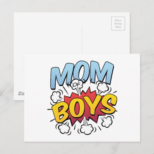 Mama van jongens Moederdag stripstijl Briefkaart (Voorkant / Achterkant)