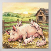 Mama Varken en Biggen Nursery Poster (Voorkant)