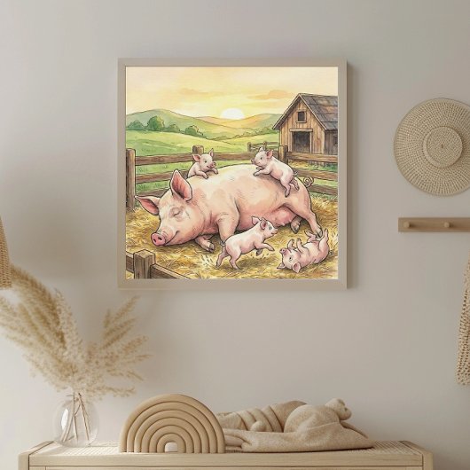 Mama Varken en Biggen Nursery Poster