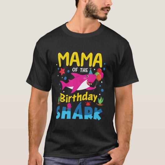 Mama Verjaardag Kinder Shark Mom Party Matching Fa T-shirt (Voorkant)