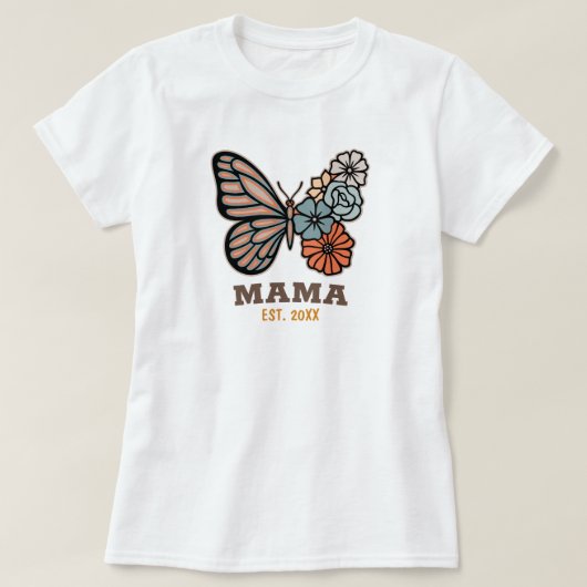 Mama Vlinder met het Jaar Est. Matching Women’s T-shirt (Design voorkant)