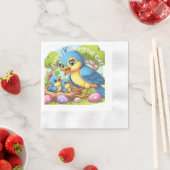 Mama Vogel met baby's in nest Servet (Insitu)