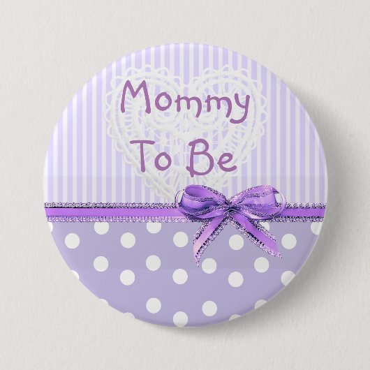 Mama voor Baby shower Button: Paarse Bow Ronde Button 7,6 Cm (Voorkant)