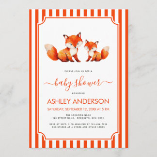 Mama Vosje en Baby Shower Dieren Rood Gestreepte Kaart