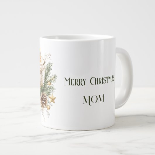 Mama Vrolijk Kerstmis Birch Tree Kaarsen Grote Koffiekop (Voorkant rechts)