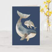 Mama Walvis & Kalf met Foto Navy Blauwe Moederdag Kaart (Gele Bloem)