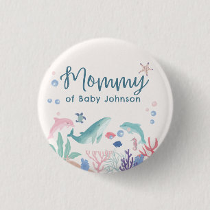 Mama Waterverf Ocean Baby shower Ronde Button 3,2 Cm