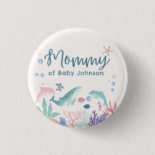 Mama Waterverf Ocean Baby shower Ronde Button 3,2 Cm (Voorkant)