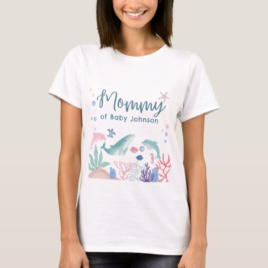 Mama Waterverf onder het Zee Baby shower T-shirt (Voorkant)