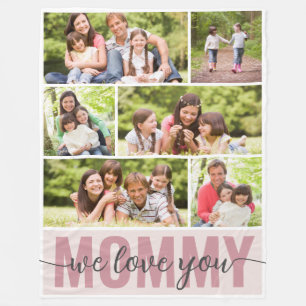 Mama We Love You Fotocollage Roze 6 Afbeeldingen Fleece Deken