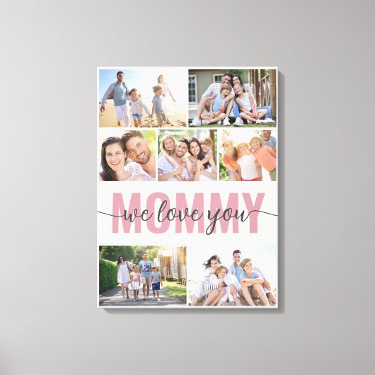 Mama We Love You Fotocollage Roze 7 Afbeeldingen Canvas Afdruk (Voorkant)