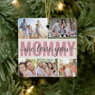 Mama We Love You Fotocollage Roze 7 Afbeeldingen Keramisch Ornament