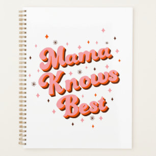 Mama weet het best Roze Bruine Zoete Retro Lettert Planner
