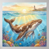 Mama Whale and Calf Nursery Poster (Voorkant)