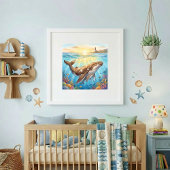 Mama Whale and Calf Nursery Poster