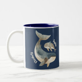 Mama Whale & Calf met Naam Navy Blue Moederdag Tweekleurige Koffiemok