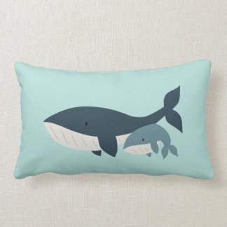 Mama Whale en Baby Lumbar Pillow | {Aqua & Blue} Kussen