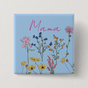 Mama wilde bloemen cadeau vierkante button 5,1 cm
