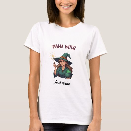 Mama Witch Halloween gepersonaliseerd T-shirt (Voorkant)