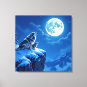 Mama Wolf and her Cub Howling at Moon Canvas Afdruk (Voorkant)