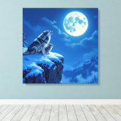 Mama Wolf and her Cub Howling at Moon Canvas Afdruk (Insitu (Houten vloer))
