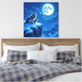 Mama Wolf and her Cub Howling at Moon Canvas Afdruk (Insitu (Slaapkamer))