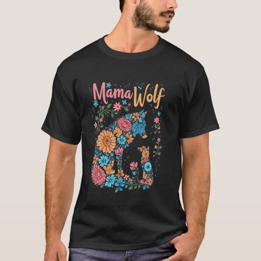 Mama Wolf Bloemige Wolf T-shirt (Voorkant)