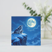 Mama Wolf en haar welp huilen bij de maan Feestdagenkaart (Staand voorkant)