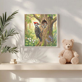 Mama Woodpecker and Chicks Nursery Poster