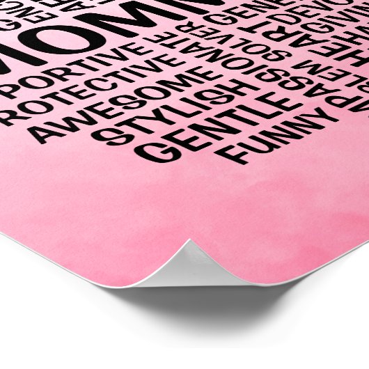 Mama Word Cloud Naam Pink Ombre Poster (Hoek)